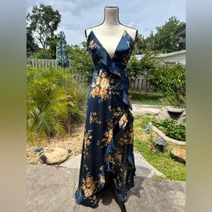 American Threads Navy Floral Maxi with Slit